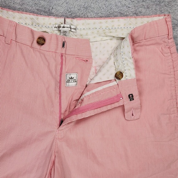 Peter Millar Mens Chino Shorts Sz 35 Pink/White Striped 8.5" Inseam Mid Rise - Picture 11 of 16